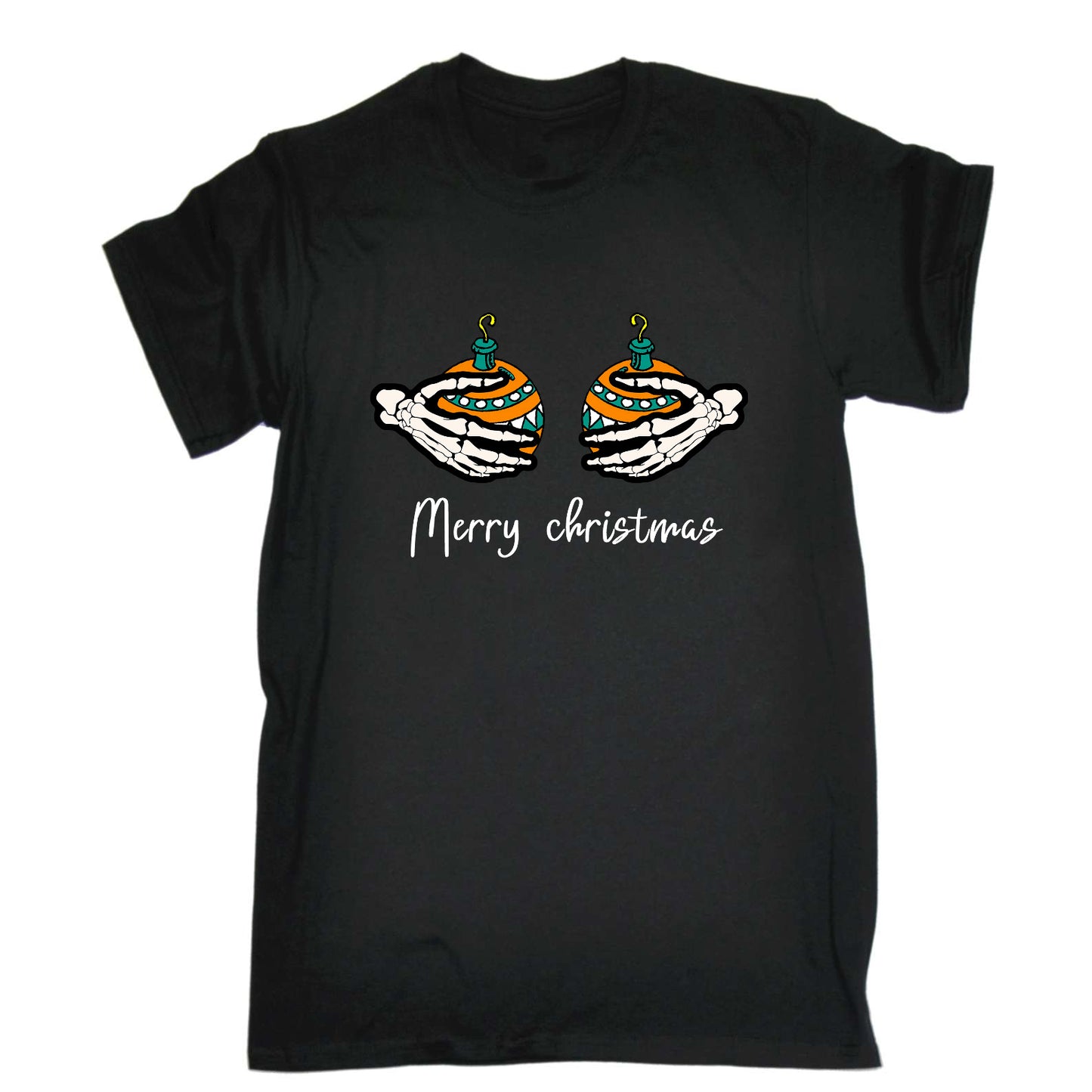 Merry Christmas Baubles Skeleton Hands - Mens Funny T-Shirt Tshirts