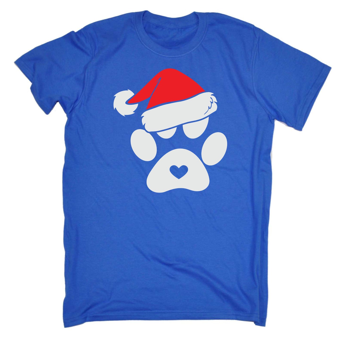 Paw Print Santa Christmas Hat Dog - Mens Funny T-Shirt Tshirts