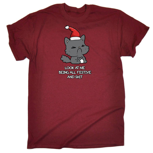 Christmas Cat Lookatme Festive Animal - Mens Funny T-Shirt Tshirts