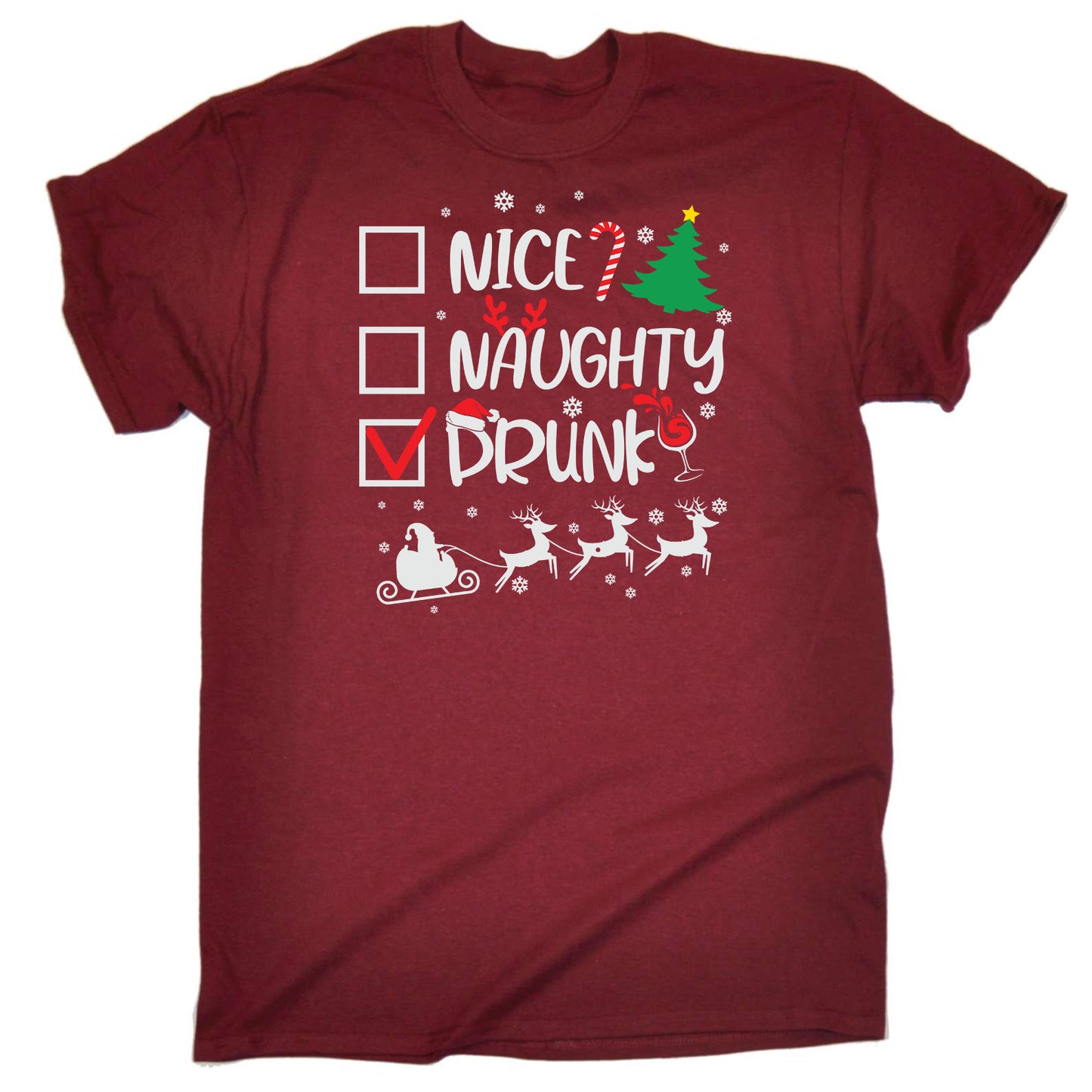Nice Naughty Drunk Christmas Funny - Mens Funny T-Shirt Tshirts