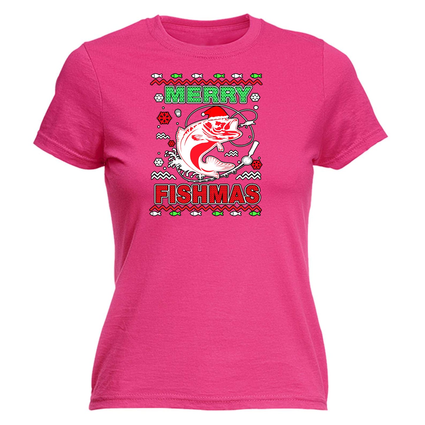 Merry Fishmas Christmas Xmas Fish Fishing - Funny Womens T-Shirt Tshirt Tee Shirts