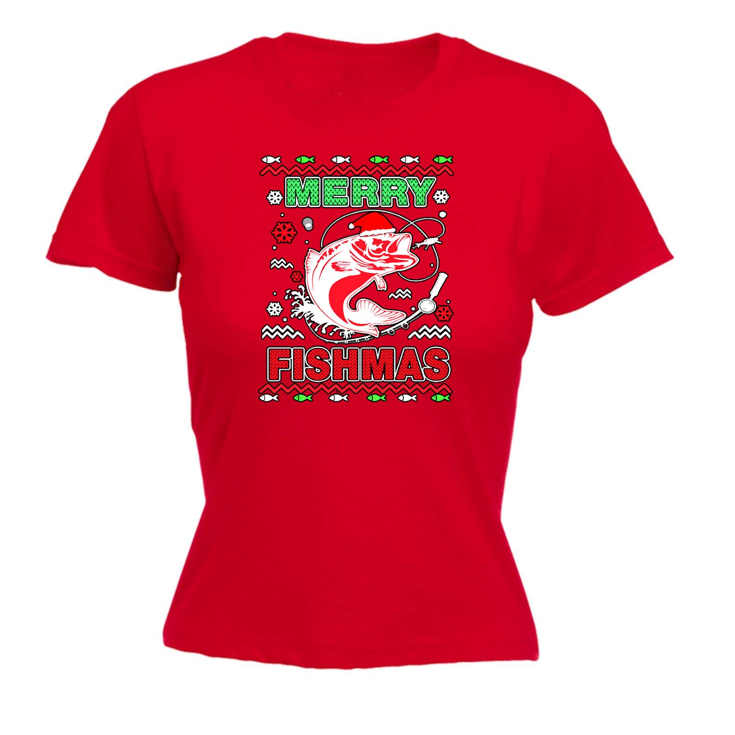 Merry Fishmas Christmas Xmas Fish Fishing - Funny Womens T-Shirt Tshirt
