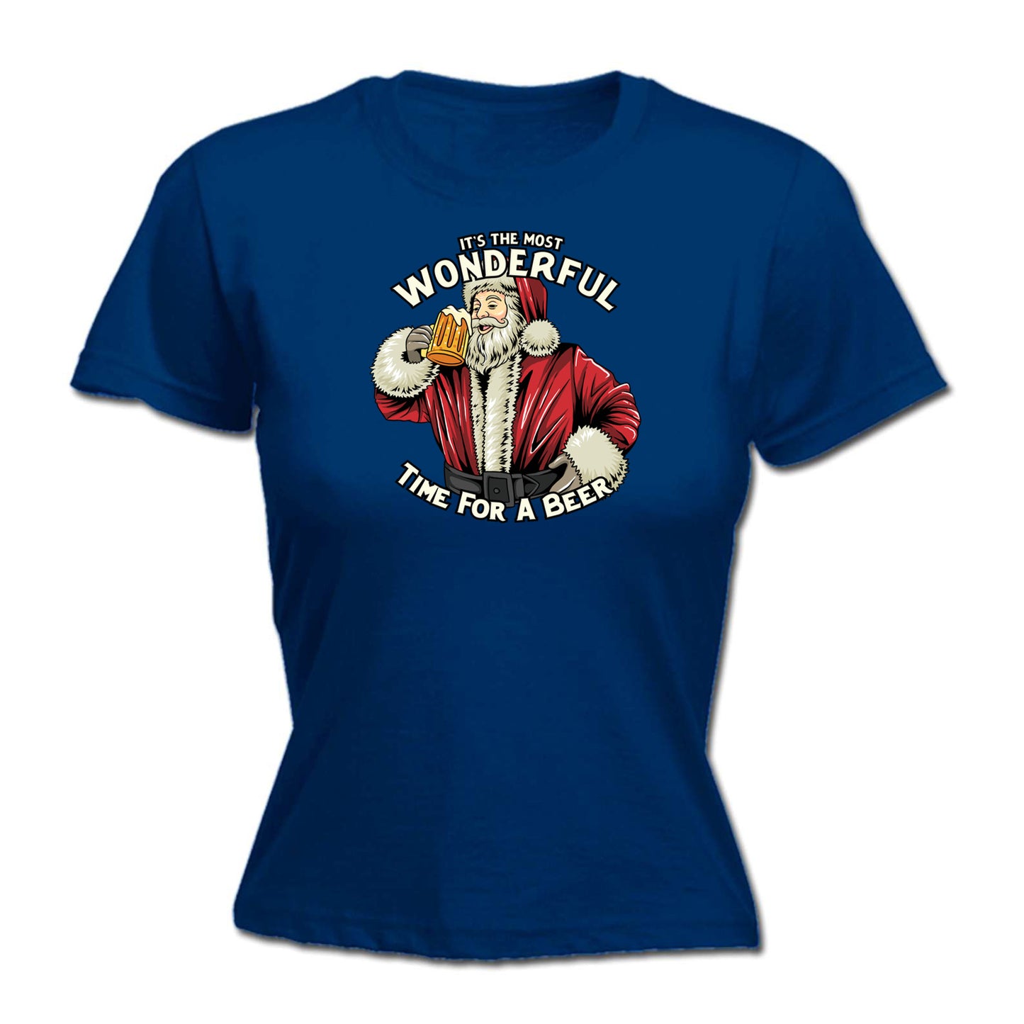 Most Wonderful Time For A Beer V2 Santa Christmas - Funny Womens T-Shirt Tshirt