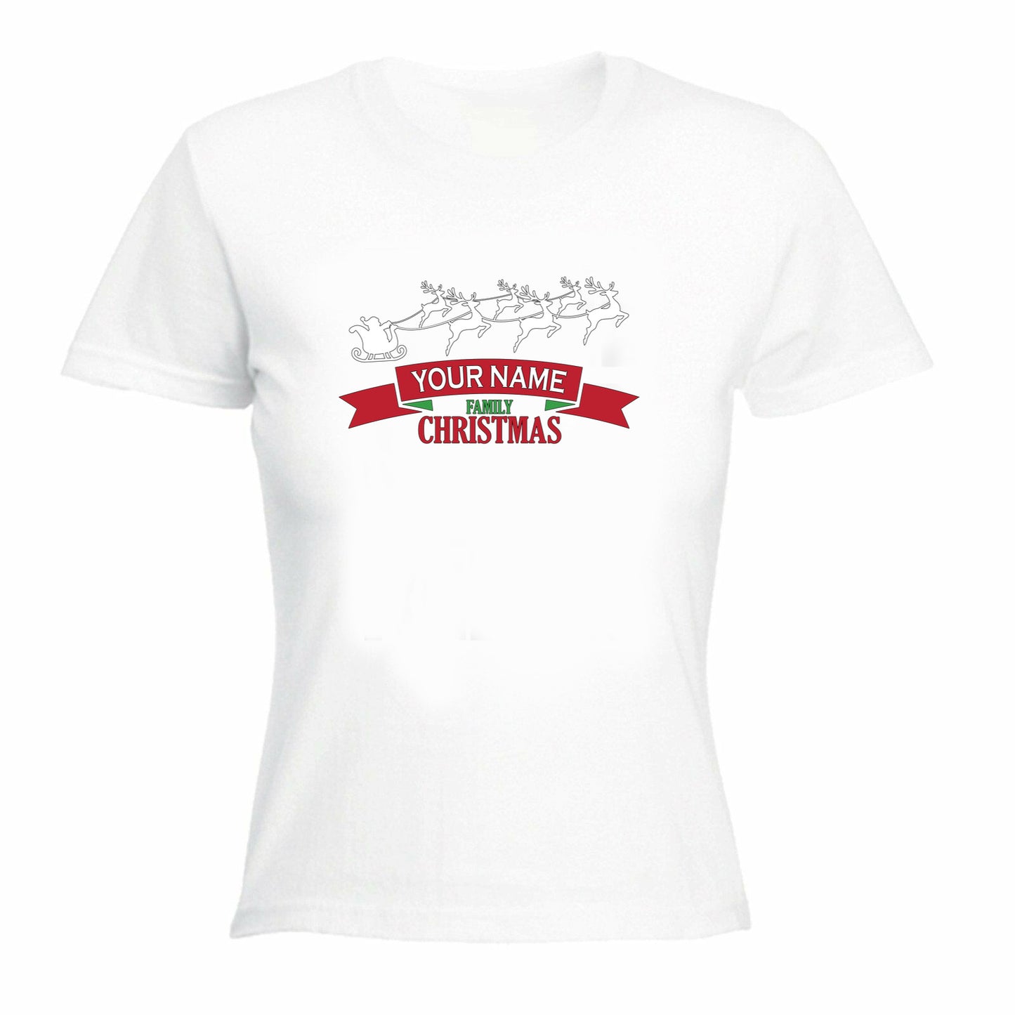 Family Christmas V4 Santa Sleigh Banner - Funny Womens T-Shirt Tshirt