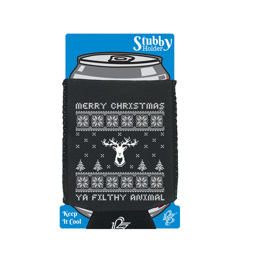 Merry Christmas Ya Filty Animal Jumper - Funny Stubby Holder With Base