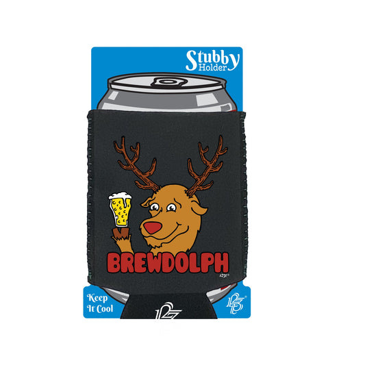 Brewdolph Christmas Beer - Funny Stubby Holder With Base