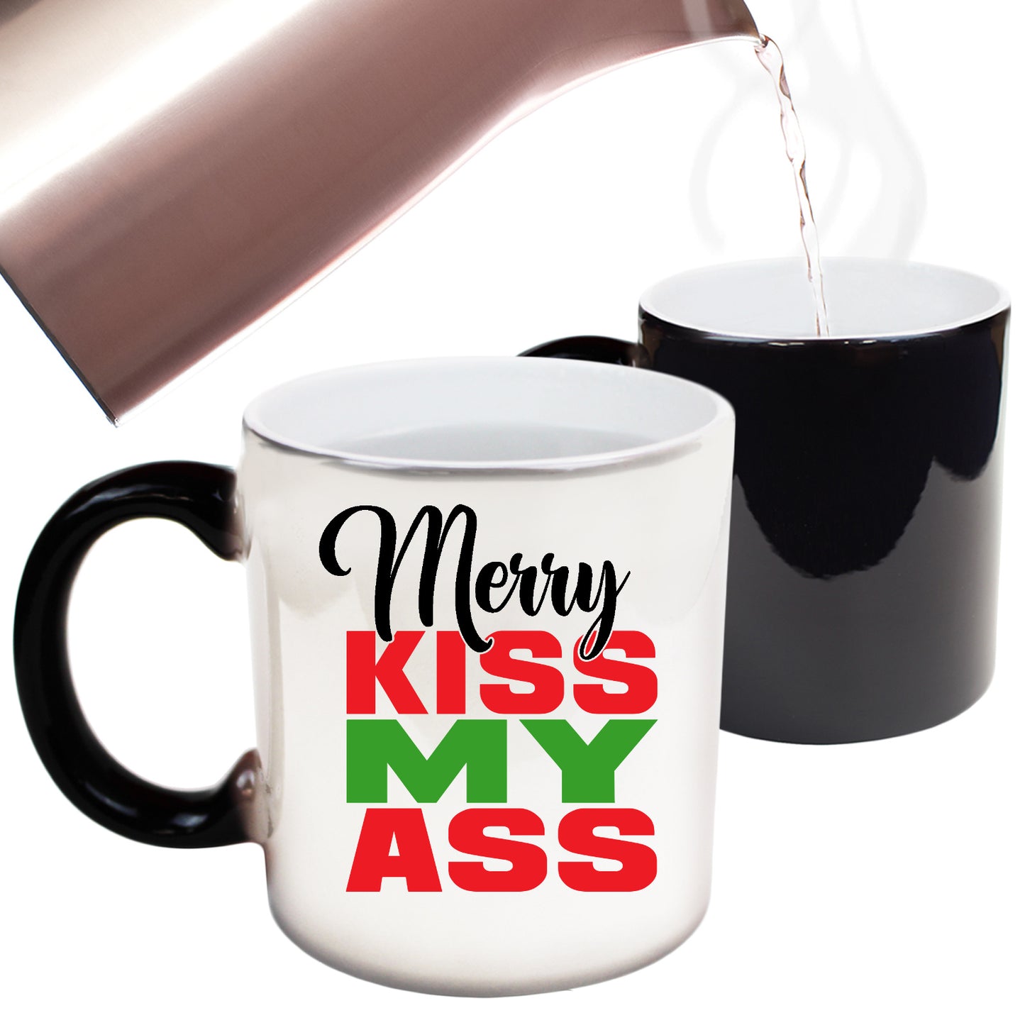 The Christmas Hub - Christmas Xmas Merry Kiss My Ass - Funny Colour Changing Mug