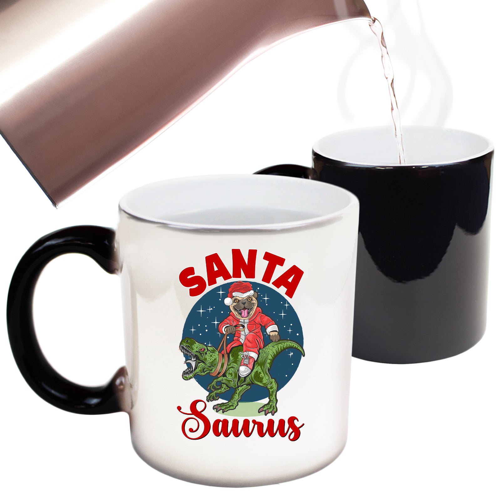 Santa Saurus Dinosaur Christmas Xmas Pug Dog - Funny Colour Changing Mug