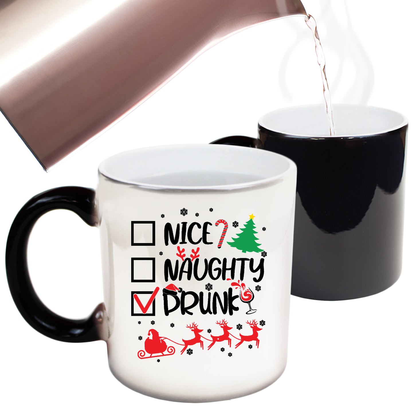 Nice Naughty Drunk Christmas Funny - Funny Colour Changing Mug