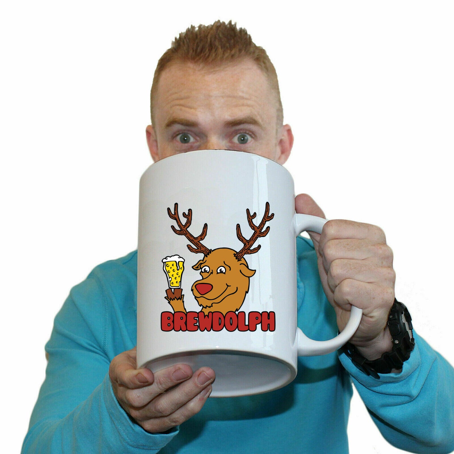 The Christmas Hub - Brewdolph Christmas Beer - Funny Giant 2 Litre Mug