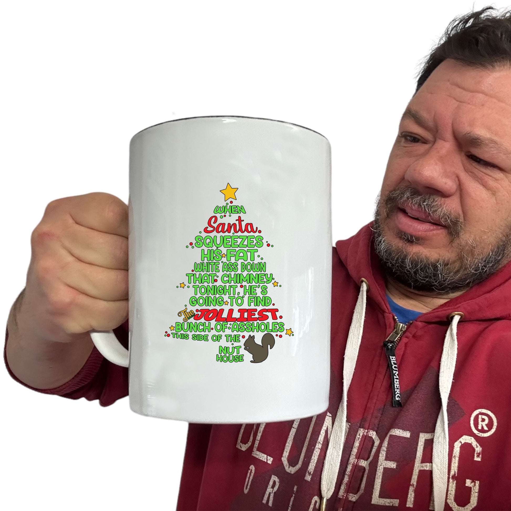 The Christmas Hub - Christmas Xmas When Santa Squeezes His Fat White Ass Down The Chimney - Funny Giant 2 Litre Mug