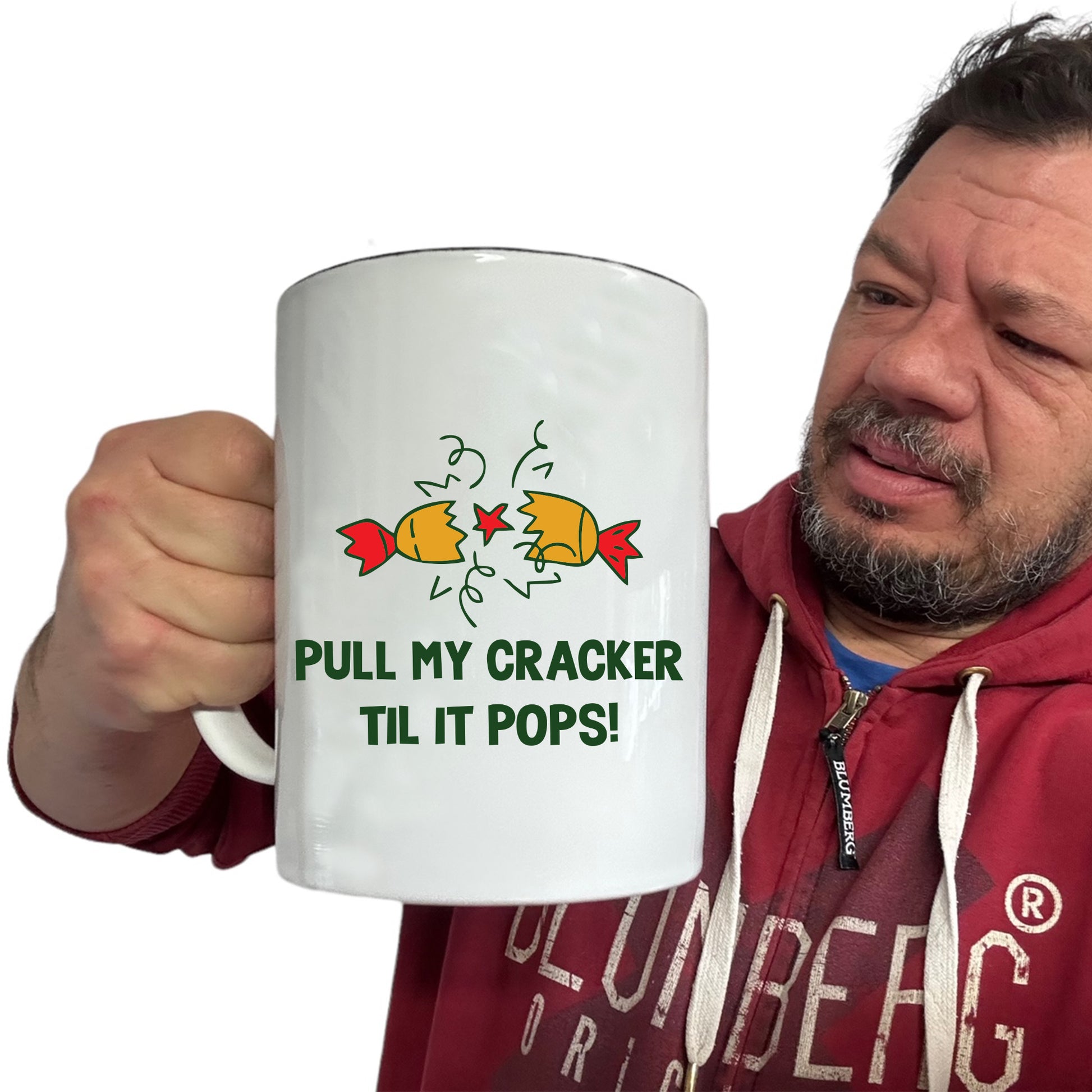 The Christmas Hub - Christmas Xmas Pull My Cracker Til It Pops - Funny Giant 2 Litre Mug