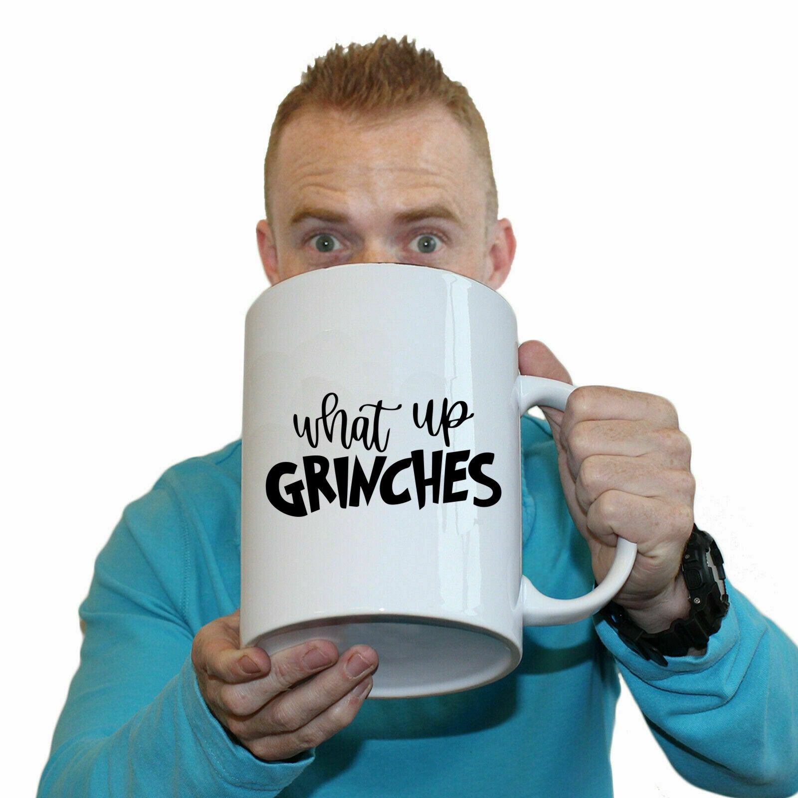 The Christmas Hub - Christmas Xmas What Up Grinches - Funny Giant 2 Litre Mug