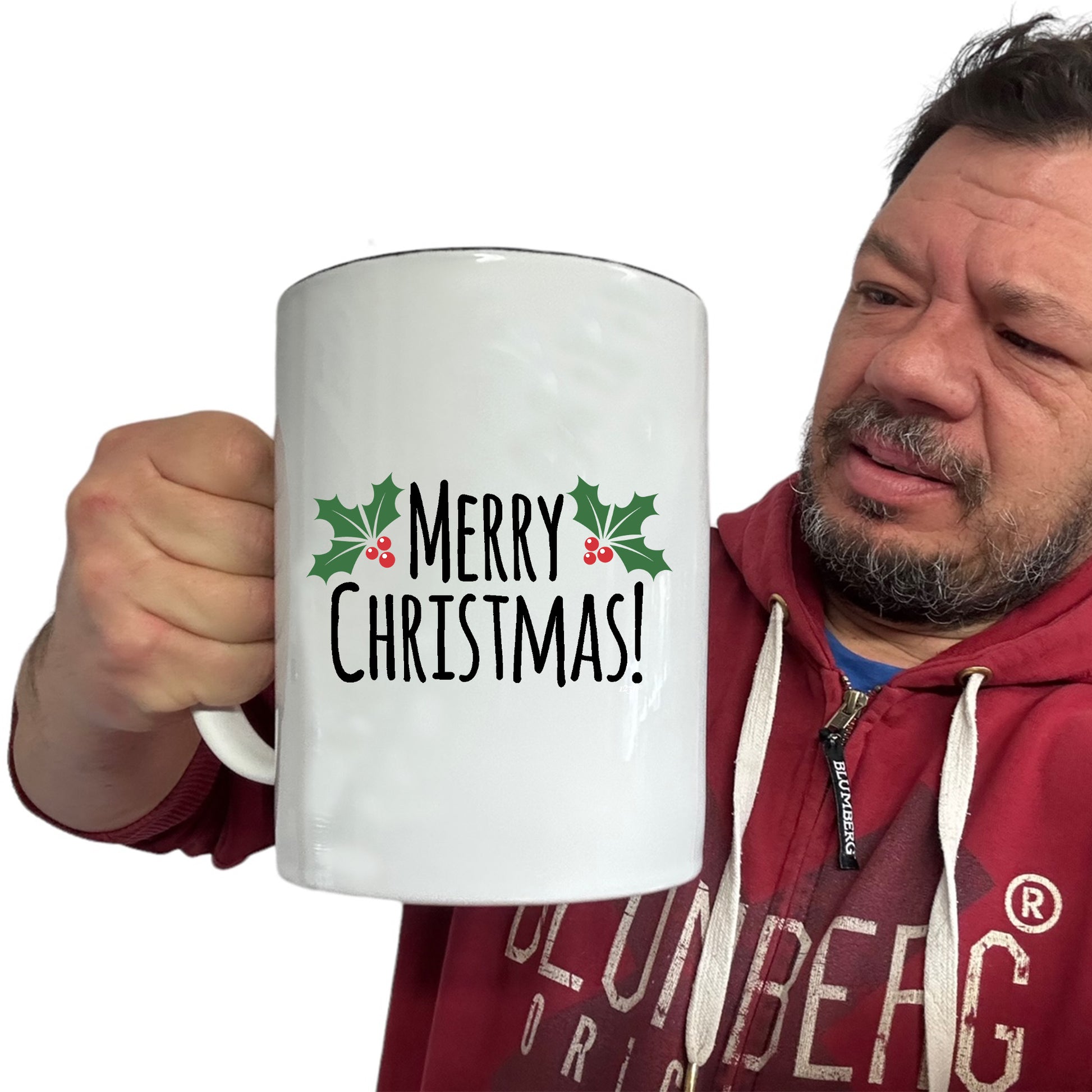 The Christmas Hub - Christmas Merry Christmas Holly - Funny Giant 2 Litre Mug