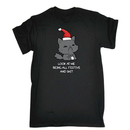 Christmas Cat Lookatme Festive Animal - Mens Funny T-Shirt Tshirts T Shirt