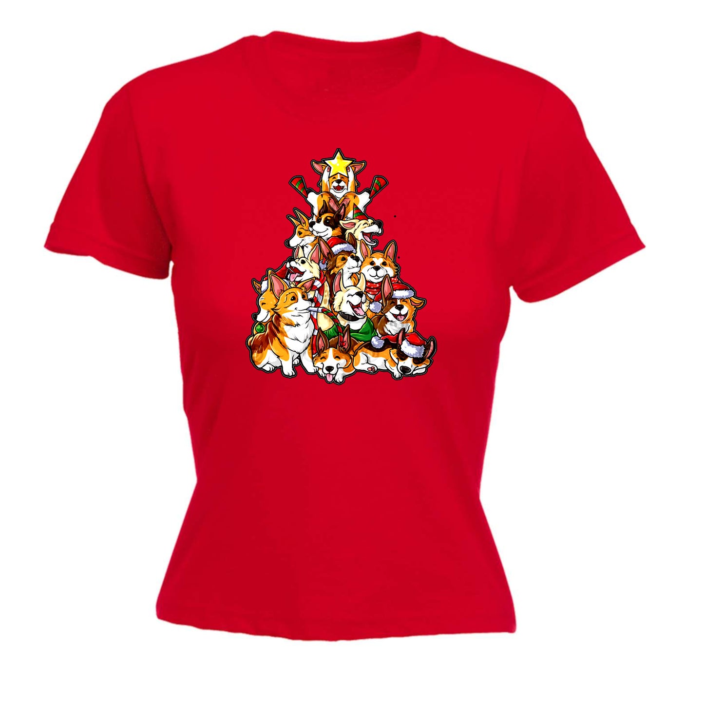 Christmas Tree Xmas Dogs - Funny Womens T-Shirt Tshirt Tee Shirts
