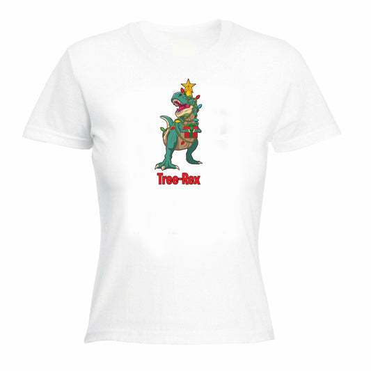 Tree Rex Christmas T Rex T Rex Santa Xmas - Funny Womens T-Shirt Tshirt
