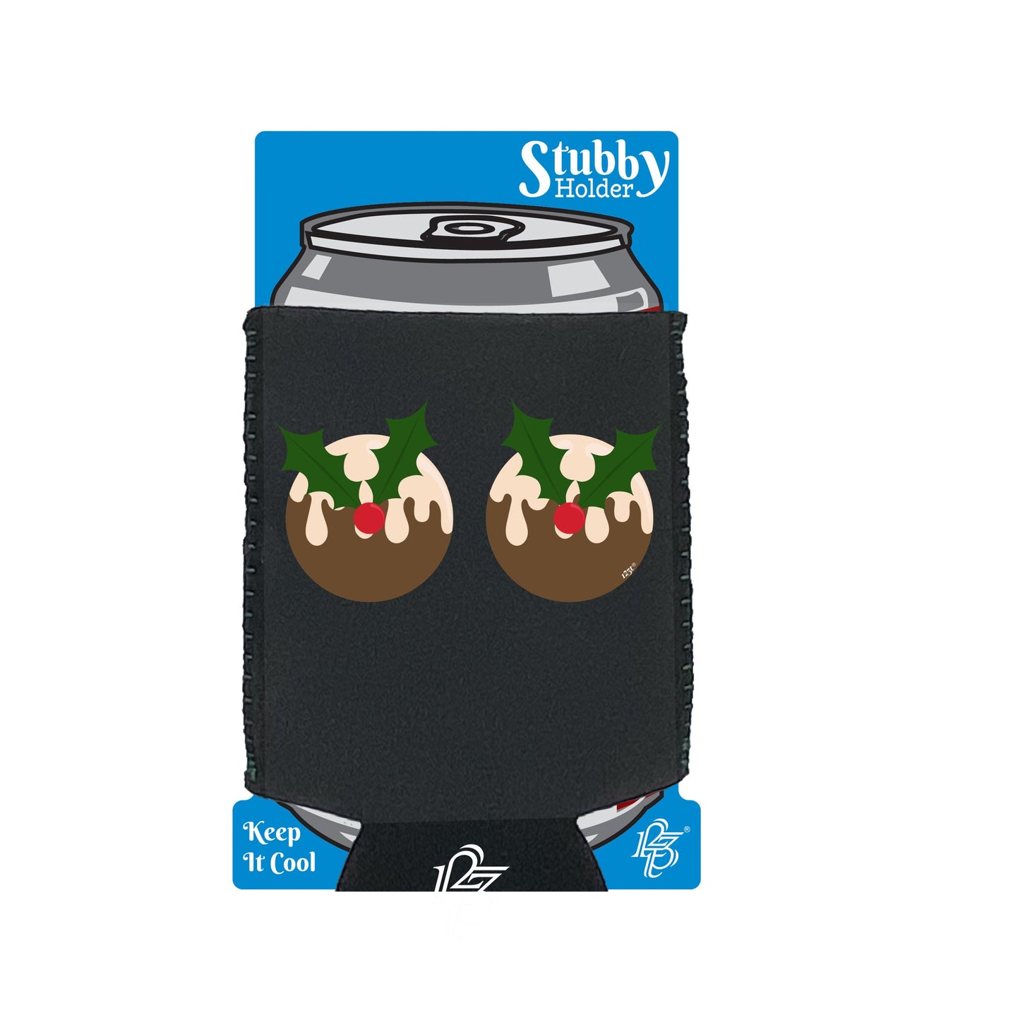 Christmas Pudding B  Bie - Funny Stubby Holder With Base