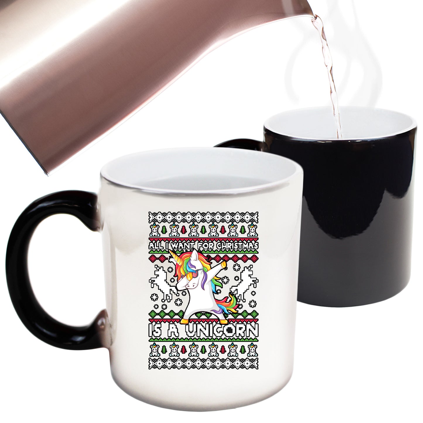 The Christmas Hub - Xmas All I Want For Christmas Unicorn Dab Dabbing - Funny Colour Changing Mug